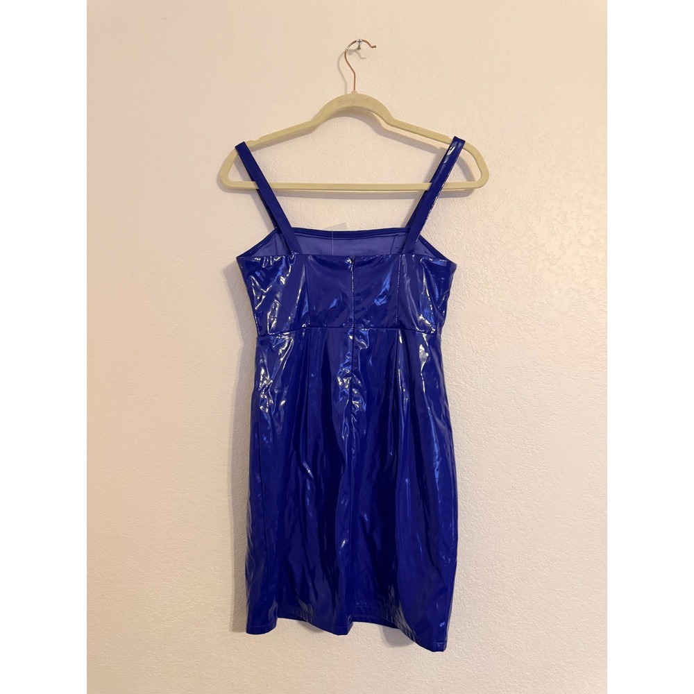 TCEC Royal Blue Patent Vinyl Mini Dress Square Neck Spaghetti Strap - Picture 4 of 6